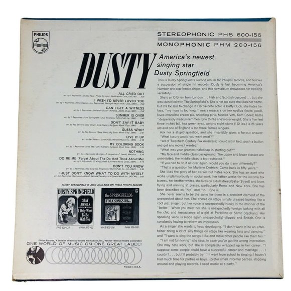 Dusty Springfield Vinyl LP 1964 Record Album Phillips PHM 200-156 Mono Hi Fi - Picture 5 of 12